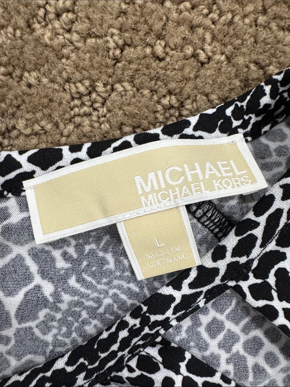 Michael Kors Black and White Printed Long Sleeve dress